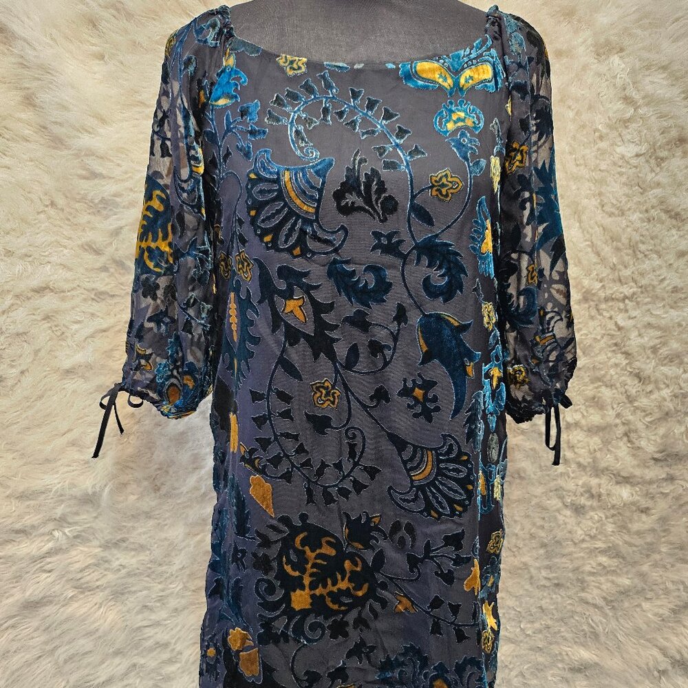 Eliane Rose Women's  Black Blue Velvet Floral Tunic Style Dress Size XS